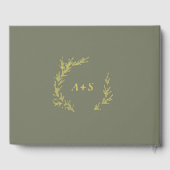 Minimale Leaf Dunkelgrüne Gold Foil Monogramm Hoch Gästebuch (Rückseite)