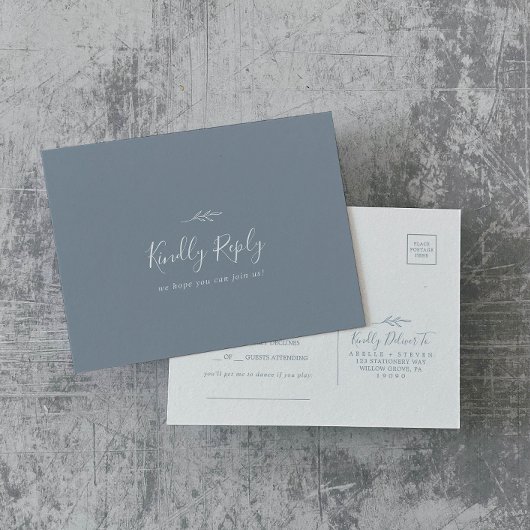 Minimale Leaf Dusty Blue Song Anfrage UAWG Postkar Einladungspostkarte