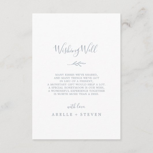 Minimale Leaf Dusty Blue Wedding Wunschwell Card Begleitkarte (Vorderseite)