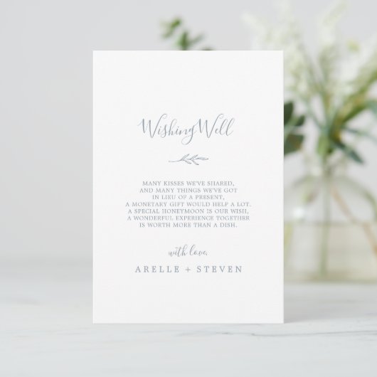 Minimale Leaf Dusty Blue Wedding Wunschwell Card Begleitkarte (Stehend Vorderseite)