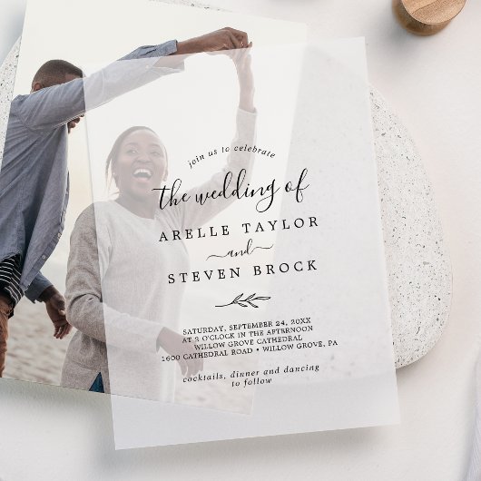 Minimale Leaf Extravagant Moderne einfache Botanis Pergament Einladungen