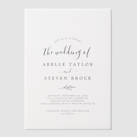 Minimale Leaf Extravagant Moderne einfache Botanis Pergament Einladungen (Vorderseite)