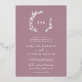 Minimale Leaf Foil Mauve formale Monogram Wedding Folieneinladung (Vorderseite)