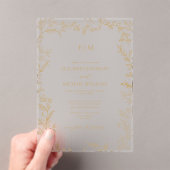 Minimale Leaf Gold Elegante Monogram Wedding Acryleinladungen (Insitu (Handheld))