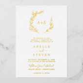 Minimale Leaf Gold Foil Fett Name Monogram Wedding Folieneinladung (Vorderseite)