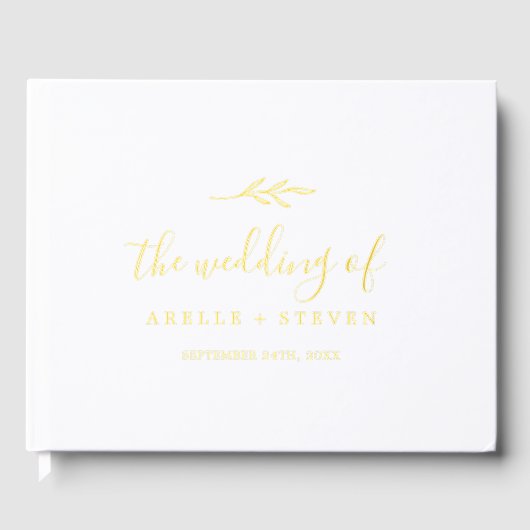 Minimale leaf Gold Foil Monogram Back Wedding Gästebuch (Vorderseite)