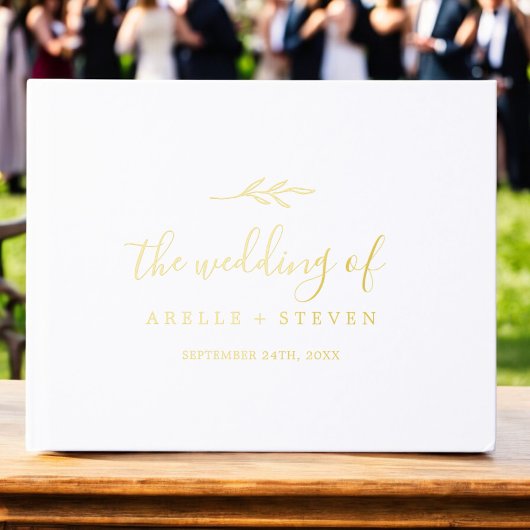 Minimale leaf Gold Foil Monogram Back Wedding Gästebuch