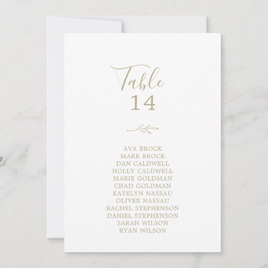 Minimale Leaf Gold Tischnummer Seating Chart Cards (Rückseite)
