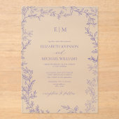 Minimale Leaf Lavender Elegant Monogram Wedding Acryleinladungen (Vorderseite)