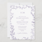 Minimale Leaf Lavender Elegant Monogram Wedding Einladung (Vorderseite)