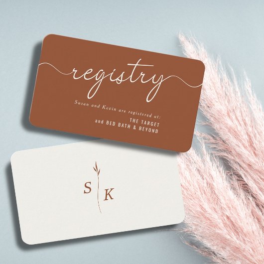 Minimale Leaf Monogram Polterabend Gift Registry Begleitkarte