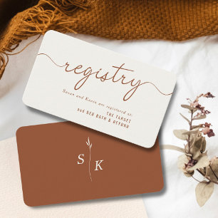 Minimale Leaf Monogram Polterabend Gift Registry Begleitkarte