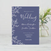 Minimale Leaf Navy Blue Hochzeit Einladung (Stehend Vorderseite)