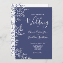 Minimale Leaf Navy Blue Hochzeit Einladung