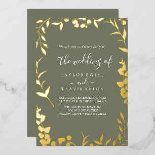 Minimale Leaf Pflaume Lila und Gold Foil Wedding Folieneinladung
