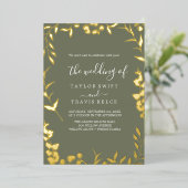 Minimale Leaf Pflaume Lila und Gold Foil Wedding Folieneinladung (Stehend vorne)