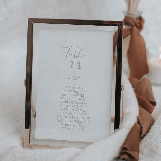 Minimale Leaf-Rosa-Tischnummer-Sitzkarten