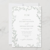 Minimale Leaf Sage Green Elegant Monogram Wedding Einladung (Vorderseite)