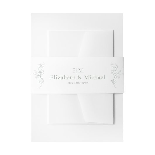 Minimale Leaf Sage Green Elegant Monogram Wedding Einladungsbanderole (Vorderseite Beispiel)