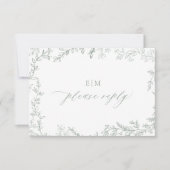 Minimale Leaf Sage Green Elegant Monogram Wedding RSVP Karte (Vorderseite)