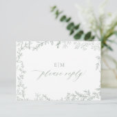 Minimale Leaf Sage Green Elegant Monogram Wedding RSVP Karte (Stehend Vorderseite)