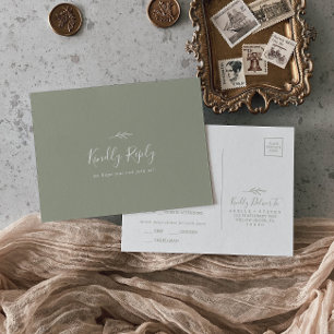 Minimale Leaf Sage Green Menü Auswahl UAWG Postkar Einladungspostkarte