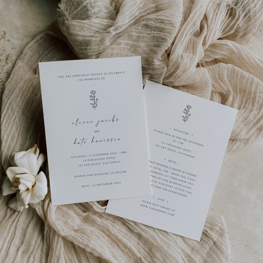 Minimale Leaf-Schwarz-weiße Vorder- und Rückseite- Einladung