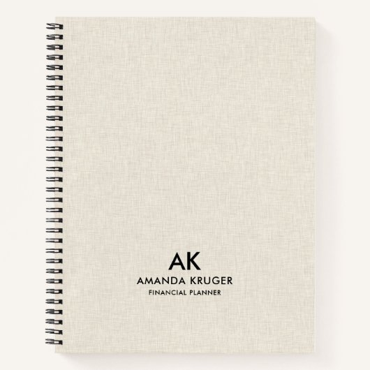 Minimale leichte Creme Linen Textur Schwarze Typog Notizblock (Vorderseite)