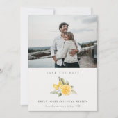 Minimale Lemon Botanisches Foto Save the Date Kart Dankeskarte (Vorderseite)