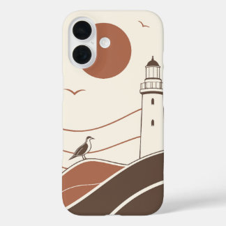 Minimale Leuchtturm-Küsten-Illustration Handyhülle iPhone 16 Hülle