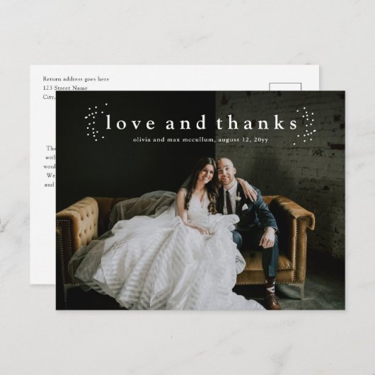 Minimale Liebe und Dank Foto Hochzeit Postkarte (Vorne/Hinten)
