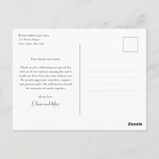 Minimale Liebe und Dank Foto Hochzeit Postkarte (Rückseite)