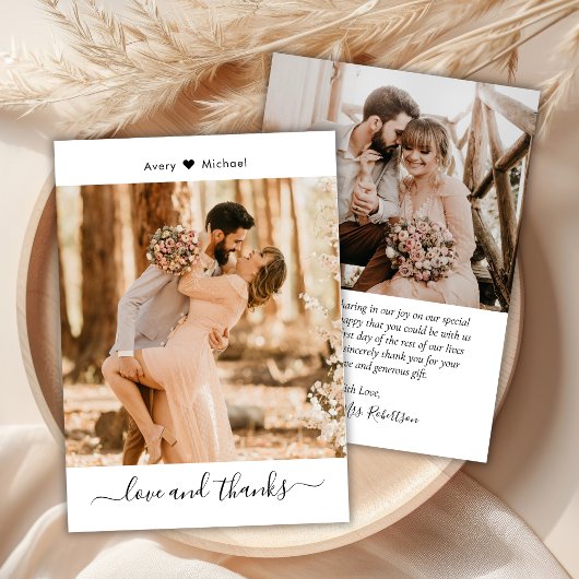 Minimale Liebe und dank Script Heart Foto Hochzeit Dankeskarte