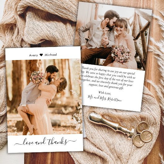 Minimale Liebe und dank Script Heart Foto Hochzeit Dankeskarte