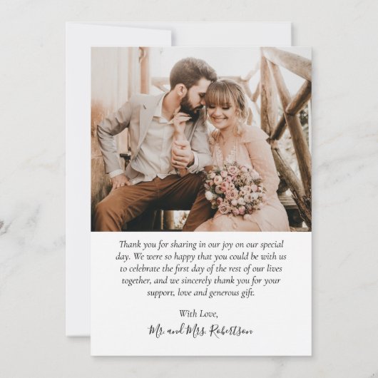 Minimale Liebe und dank Script Heart Foto Hochzeit Dankeskarte (Rückseite)