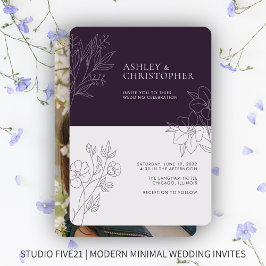 Minimale Lila Foliage Kontur Foto Hochzeit Einladung