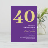 Minimale Lila Goldtypografie Geburtstag Einladung (Stehend Vorderseite)