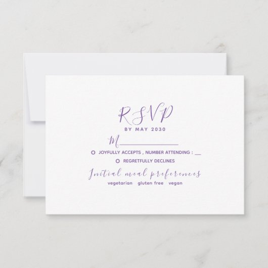 Minimale Lila Hochzeitskarte RSVP Karte (Vorderseite)