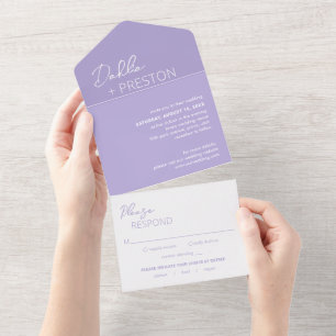 Minimale lila moderne Hochzeit All In One Einladung