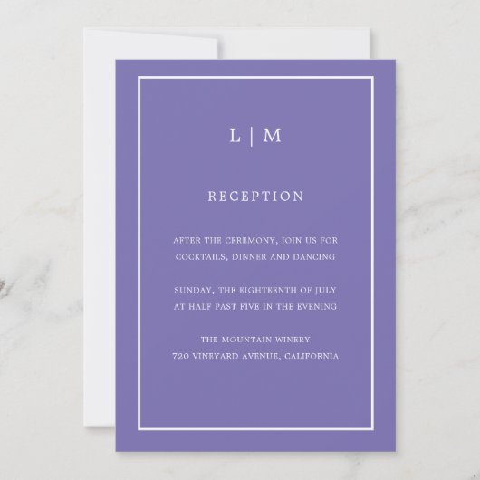 Minimale Lila Monogram Einfache Hochzeit Einladung (Vorderseite)