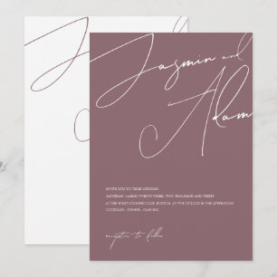 Minimale lila Schrift-Typografie-Hochzeit Einladung