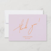 Minimale Lila- und Orangenhochzeit Dankeschön Kart Dankeskarte (Vorderseite)