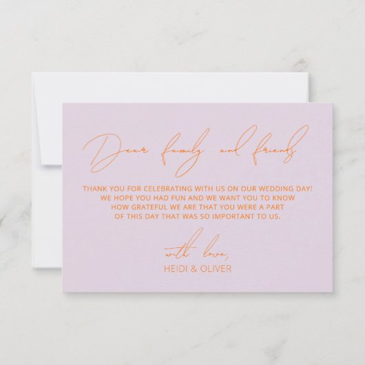 Minimale Lila- und Orangenhochzeit Dankeschön Kart Dankeskarte (Rückseite)