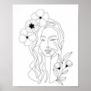 Minimale Linie Art Frauen Blume Kopf Poster