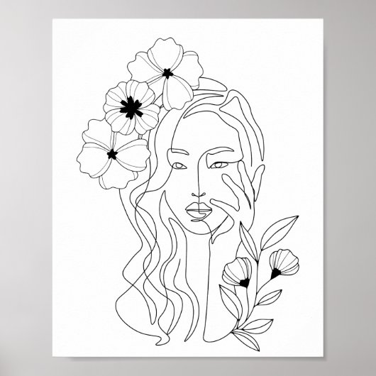 Minimale Linie Art Frauen Blume Kopf Poster (Vorne)
