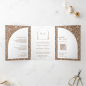 Minimale Linie Art Leaf Arch Beige Hochzeit Dreifach Gefaltete Einladung (Innenseite)