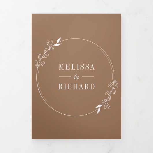 Minimale Linie Art Leaf Arch Beige Hochzeit Dreifach Gefaltete Einladung (Cover)