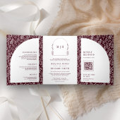Minimale Linie Art Leaf Arch Burgund Hochzeit Dreifach Gefaltete Einladung