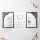 Minimale Linie Art Leaf Arch Lila Hochzeit Dreifach Gefaltete Einladung (Innenseite)