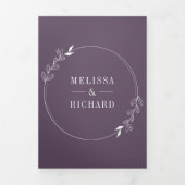 Minimale Linie Art Leaf Arch Lila Hochzeit Dreifach Gefaltete Einladung (Cover)